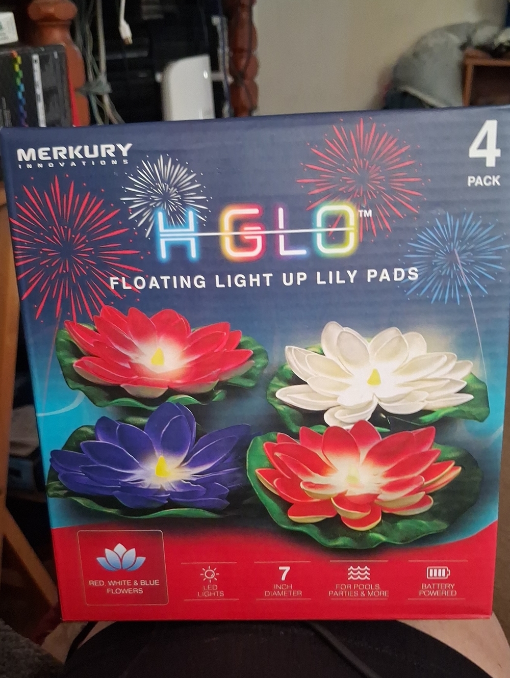 H Glo Floating Light-Up Lily Pads — Red, White & Blue (4 Pack)